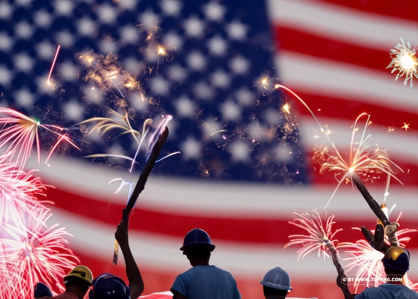 Labor Day Celebrations Workers with American Flag and Fireworks PNG files with clear background bulk download