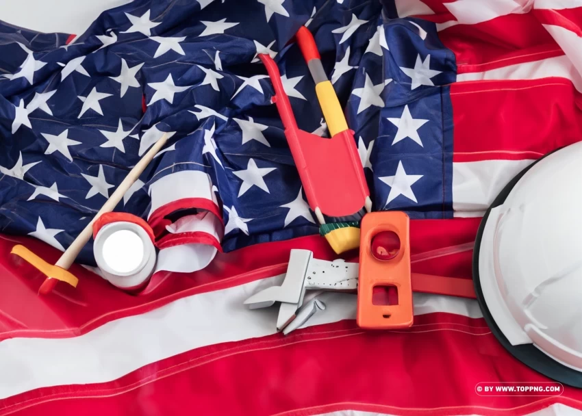 Labor Day of usa with flag and engineer kit Background PNG files with no backdrop required