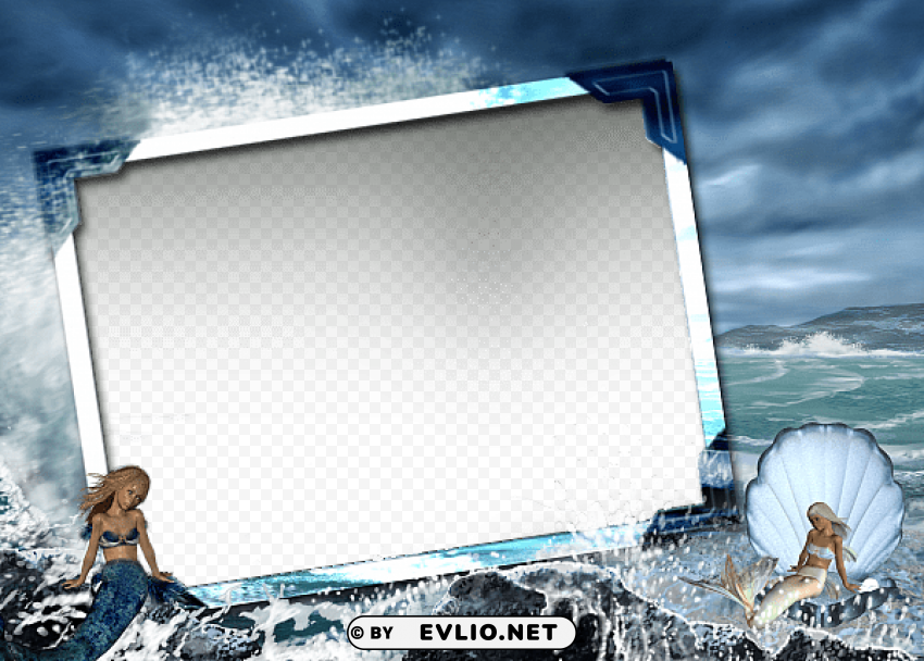 large transparent frame with mermaids Clear Background PNG Isolated Illustration