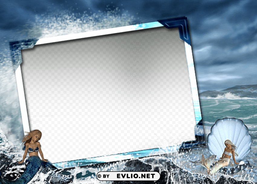 Large Transparent Frame With Mermaids Clear Background PNG Isolated Item