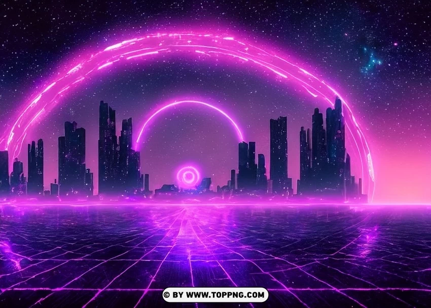 Luminous Cyber Cityscape Enigmatic Purple Glow Wallpaper Flare Isolated Object on Clear Background PNG