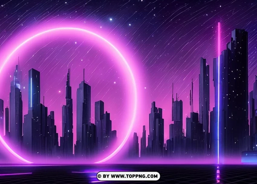 Neon City Centerpiece Ethereal Pink-Purple Radiance Wallpaper Flare Isolated Subject in HighResolution PNG