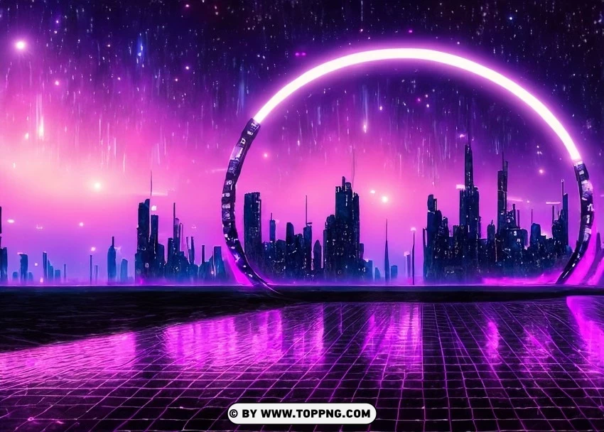 Reflective Futurist Grid In Cyberpunk Skyline With Purple Tones Wallpaper Flare Isolated Subject In Transparent PNG