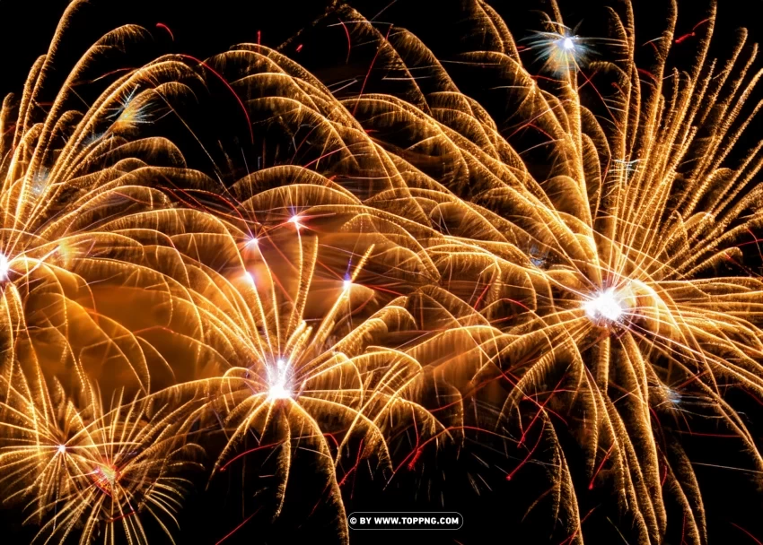 Sparkling Golden Fireworks Display Nighttime Festivities PNG clipart with transparency