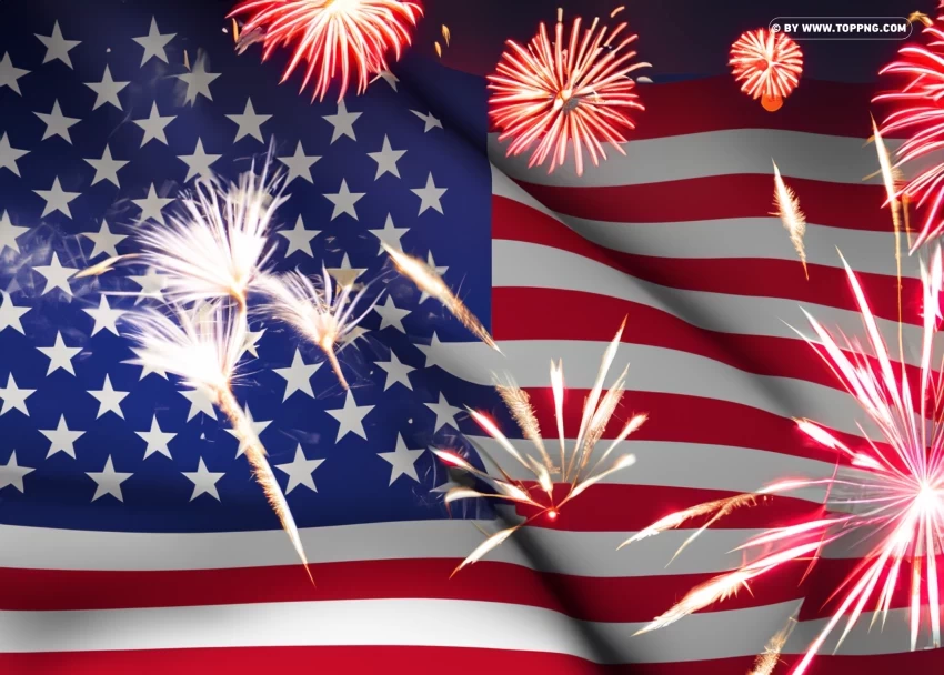 The American usa Flag and a Fireworks Display PNG for Photoshop