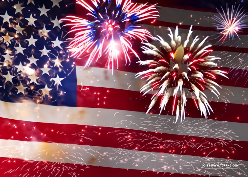 USA Flag and Firework Background for 4th July Independence Day PNG Isolated Subject with Transparency