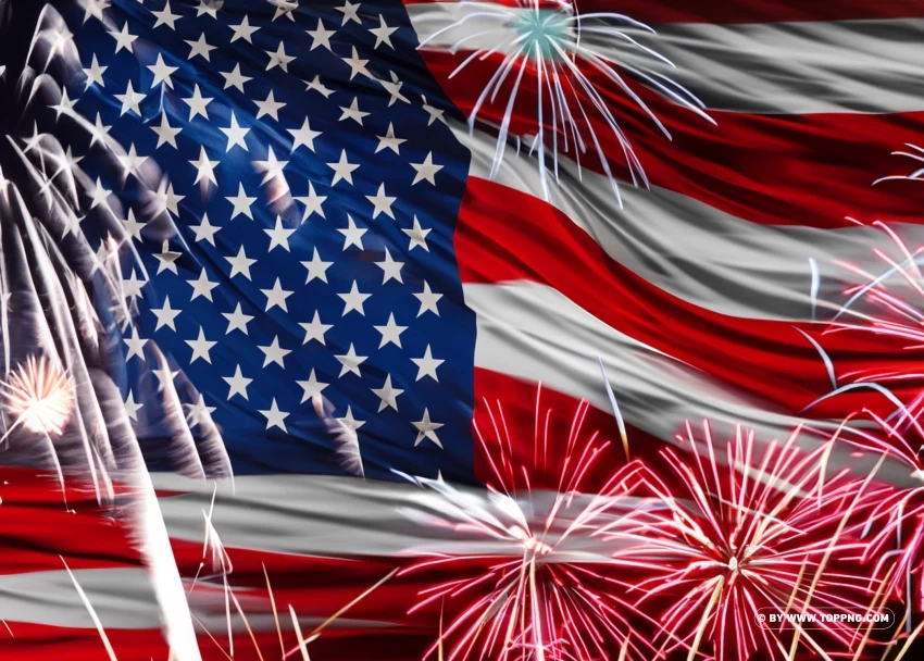 USA Flag and Firework Design for 4th July Celebration PNG no background free - Image ID bbf6bf7d