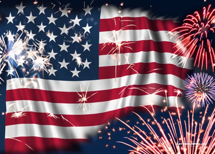 USA Flag and Firework Illustration for 4th July Celebration PNG no watermark