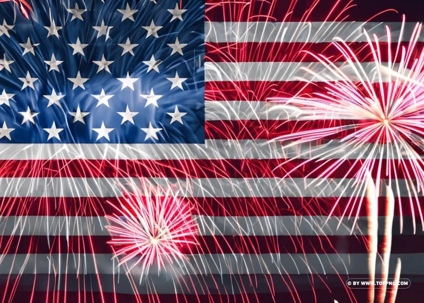 USA Flag with Firework Illustration for Independence Day 4th July PNG Object Isolated with Transparency