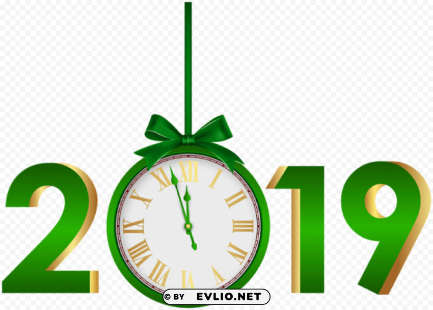 2019 with clock green PNG for digital design