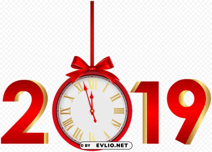 2019 with clock red PNG for design
