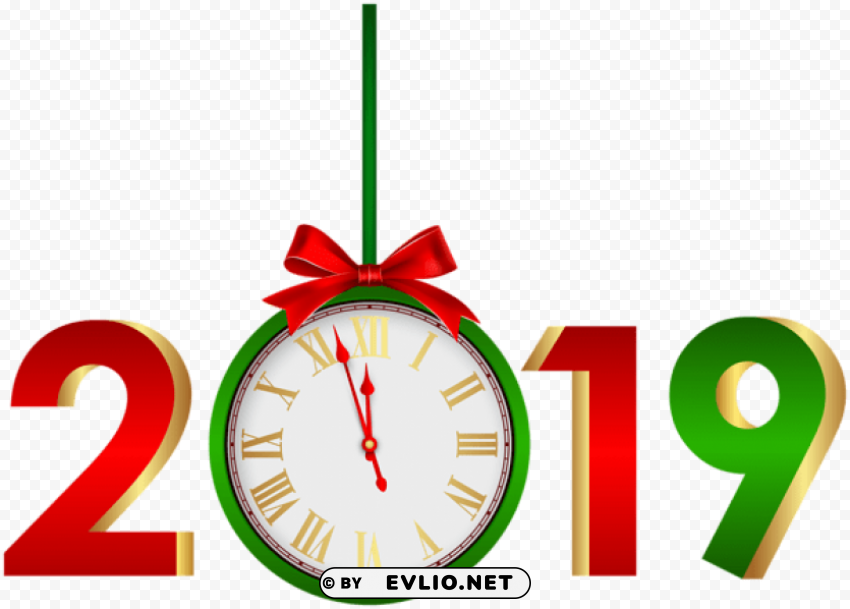2019 with clock red green PNG for digital art