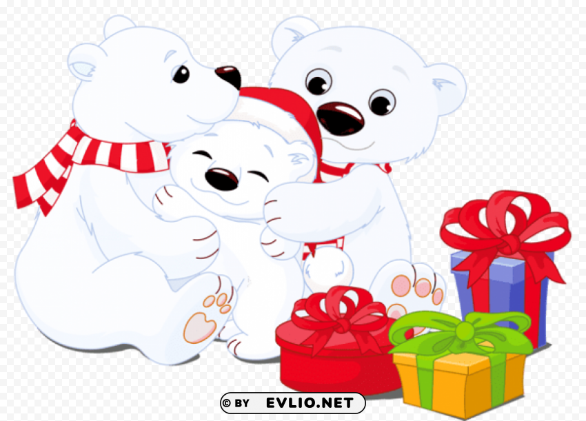 transparent polar bears with gifts Alpha channel PNGs
