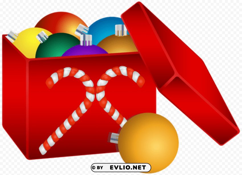 christmas balls in box transparent Clean Background Isolated PNG Icon