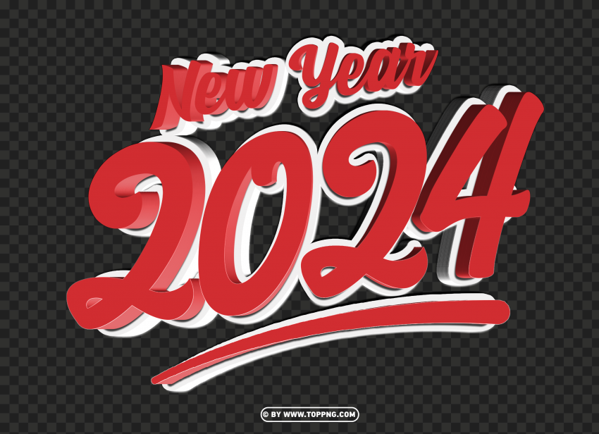 2024 Red Text New Year HD Isolated Graphic on HighQuality PNG