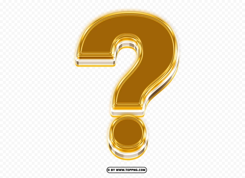 3d Gold question mark icon questioning for answers Pro Clean Background Isolated PNG Graphic