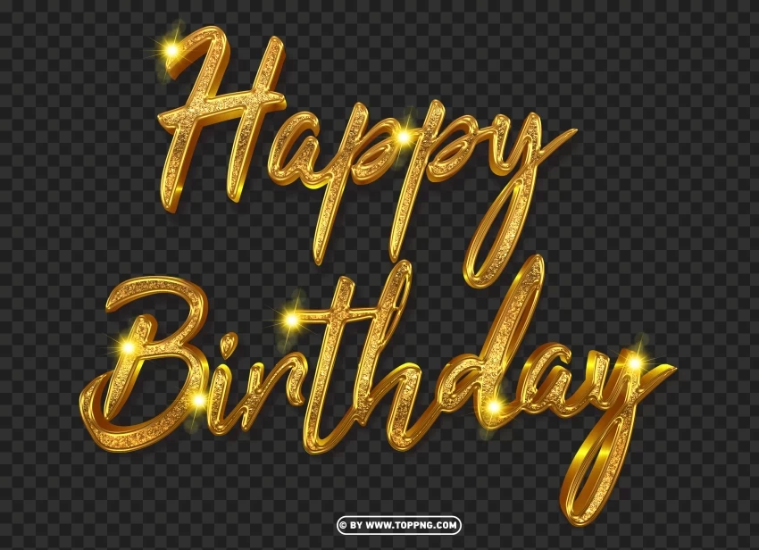 3D Happy Birthday Gold Text Image Clear Background PNG Isolated Element Detail