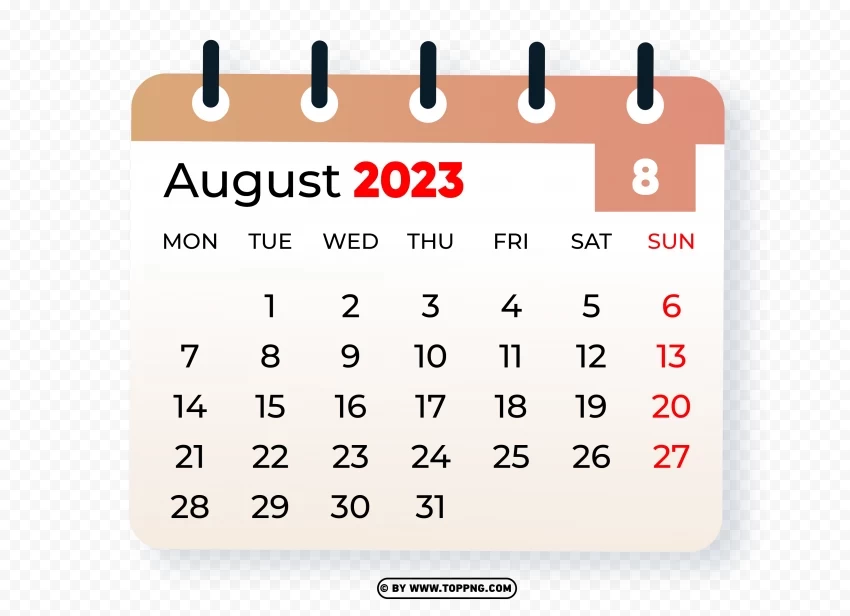 August 2023 Graphic Calendar Image Isolated Element in Clear Transparent PNG