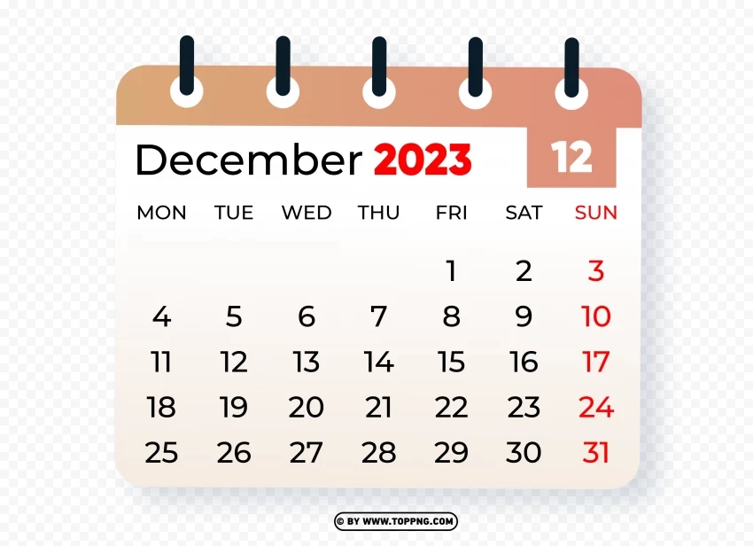 December 2023 Graphic Calendar Image Isolated Element in HighQuality PNG