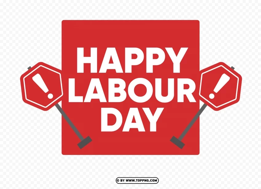 Happy Labour Day Vector Red Logo Isolated Design on Clear Transparent PNG - Image ID a39e29ea