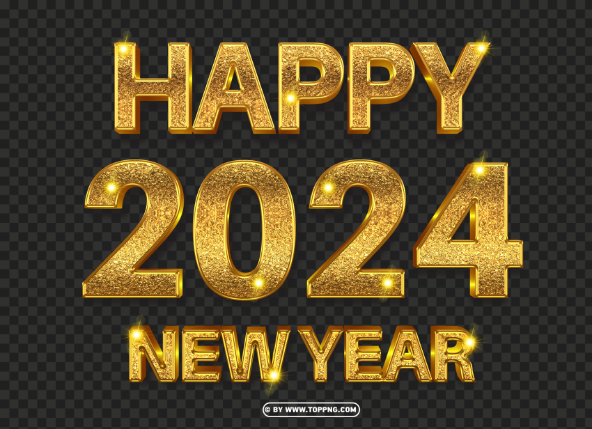 Happy new year 2024 gold Isolated Element with Clear Background PNG