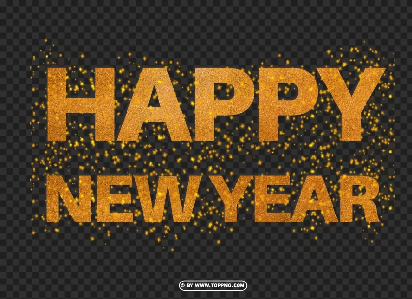Happy New Year glitter golden sparkling Free Isolated Graphic on Clear PNG