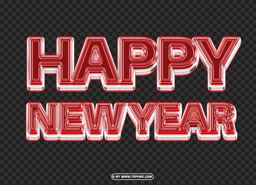 Happy New Year Red Text Image Isolated Graphic On Clear Background PNG