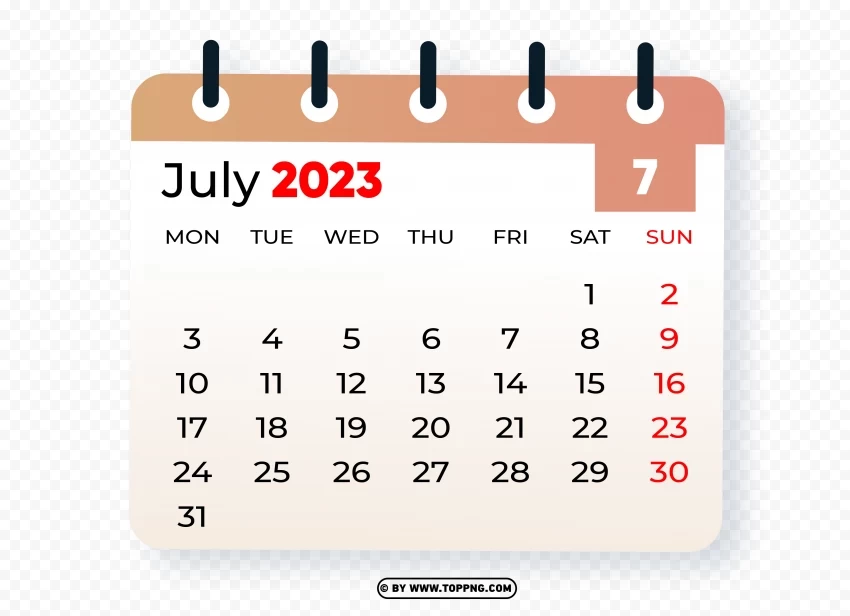 July 2023 Graphic Calendar Image Isolated Element in HighResolution Transparent PNG