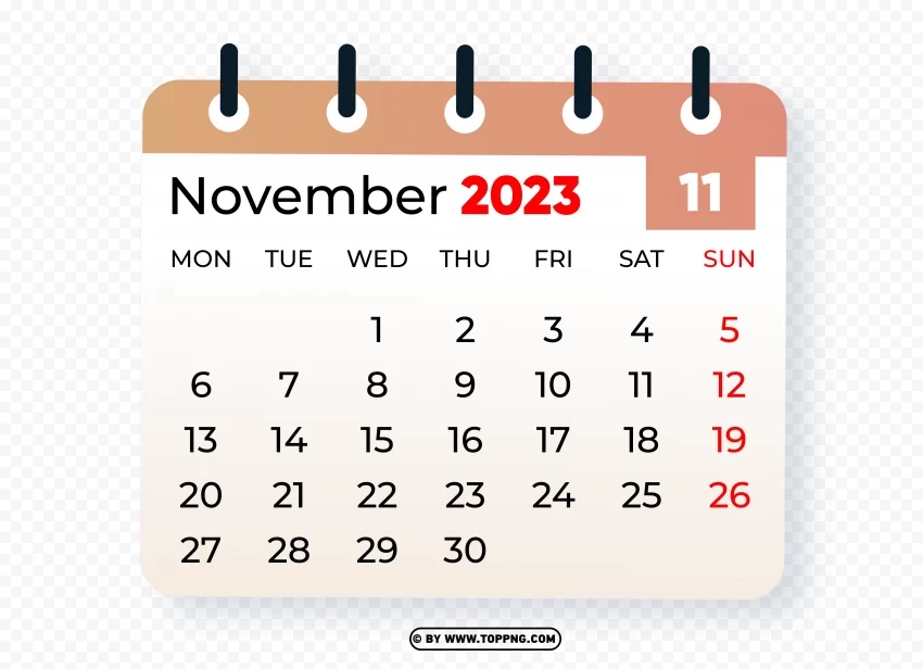 November 2023 Graphic Calendar Image Isolated Element on HighQuality Transparent PNG
