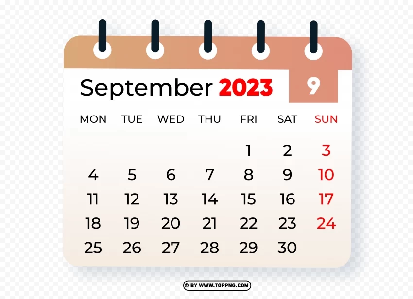 September 2023 Graphic Calendar Image Isolated Element with Clear Background PNG