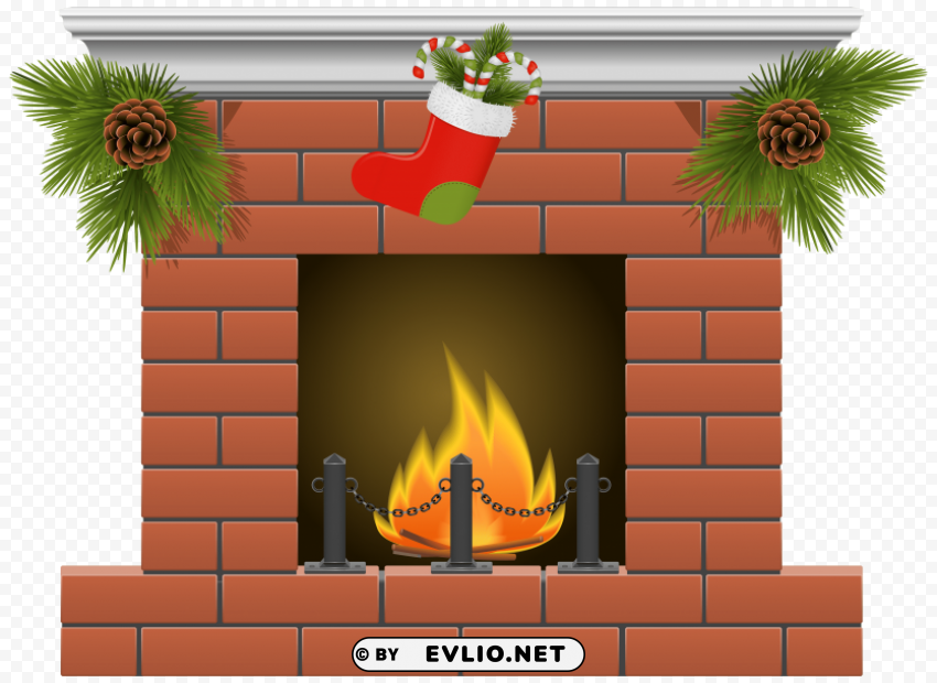 christmas fireplace Isolated Artwork in Transparent PNG
