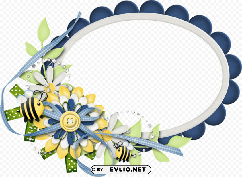 cute large design dark blue transparent frame with bee Clear Background PNG Isolated Graphic