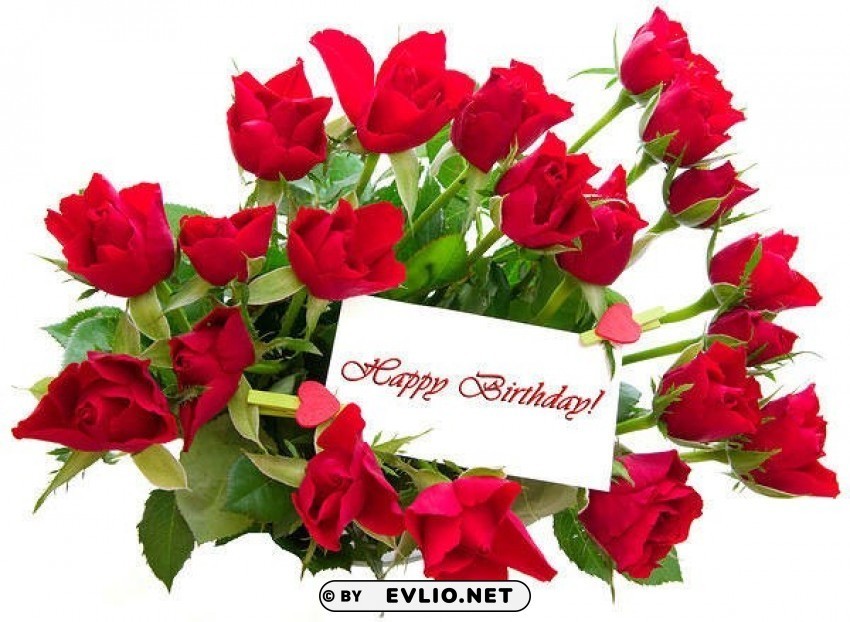red roses happy birthday card HighQuality PNG Isolated on Transparent Background