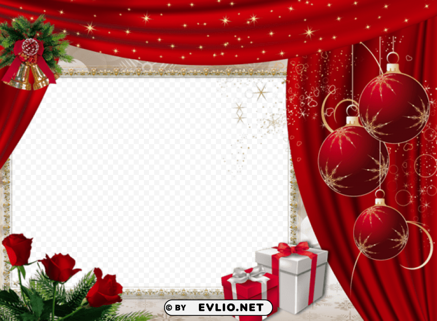 beautiful red christmasframe with roses PNG transparency images