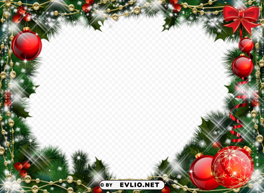 green transparent christmas photo frame with red ornaments PNG picture