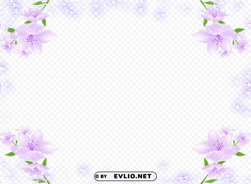 transparent frame with purple soft flowers PNG Isolated Object with Clear Transparency