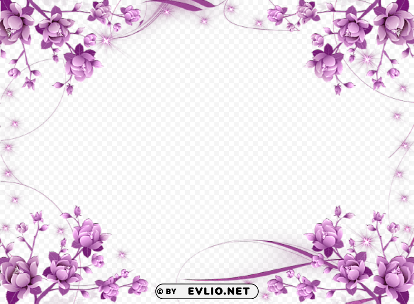 Transparent Pink Flowers Frame PNG Isolated Object On Clear Background