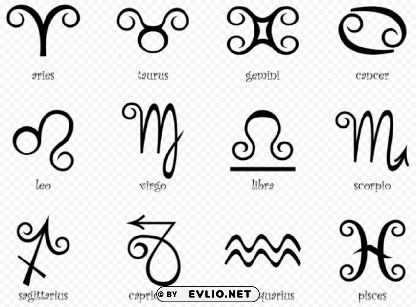 black zodiac signs PNG graphics with alpha channel pack