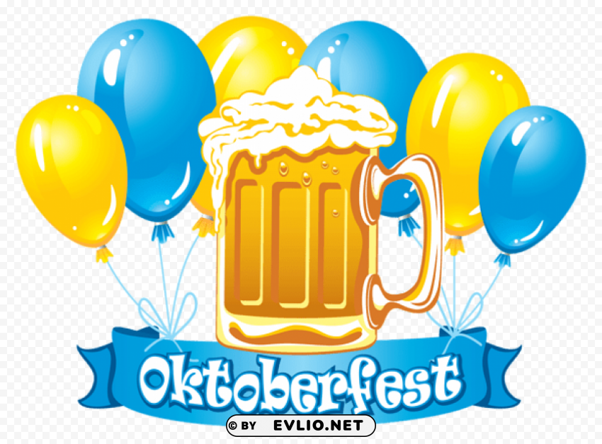 oktoberfest blue banner with balloons and beers PNG with no registration needed