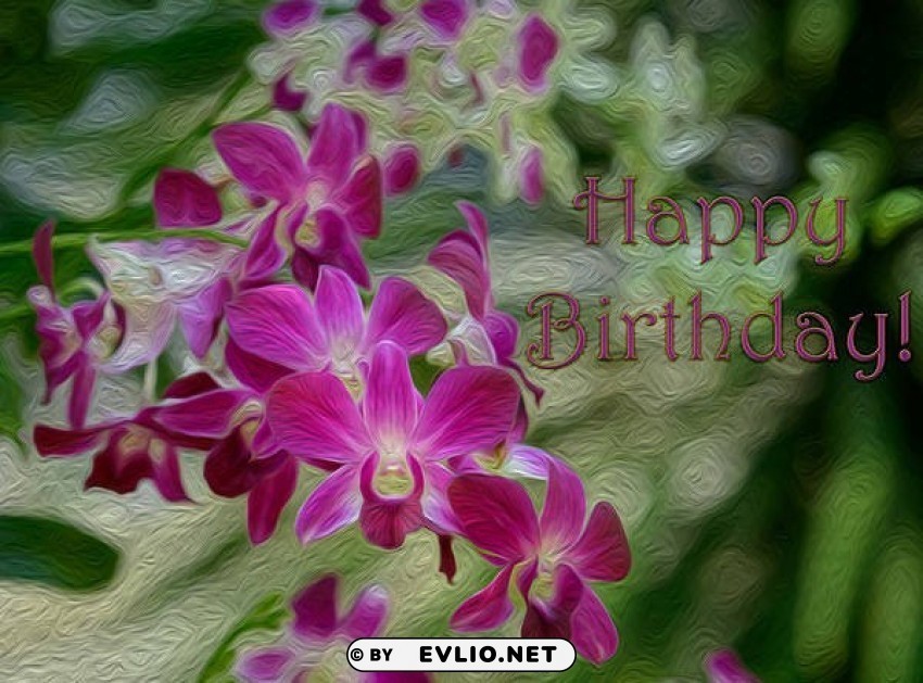 happy birthday orchids greeting card Isolated Artwork in Transparent PNG