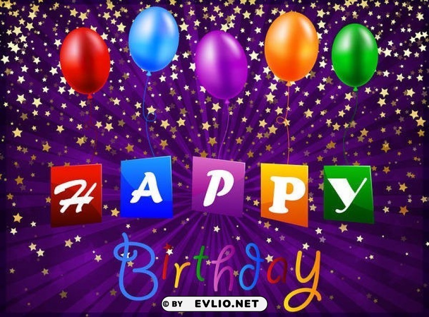 happy birthday purple card with balloons Free PNG images with alpha transparency comprehensive compilation
