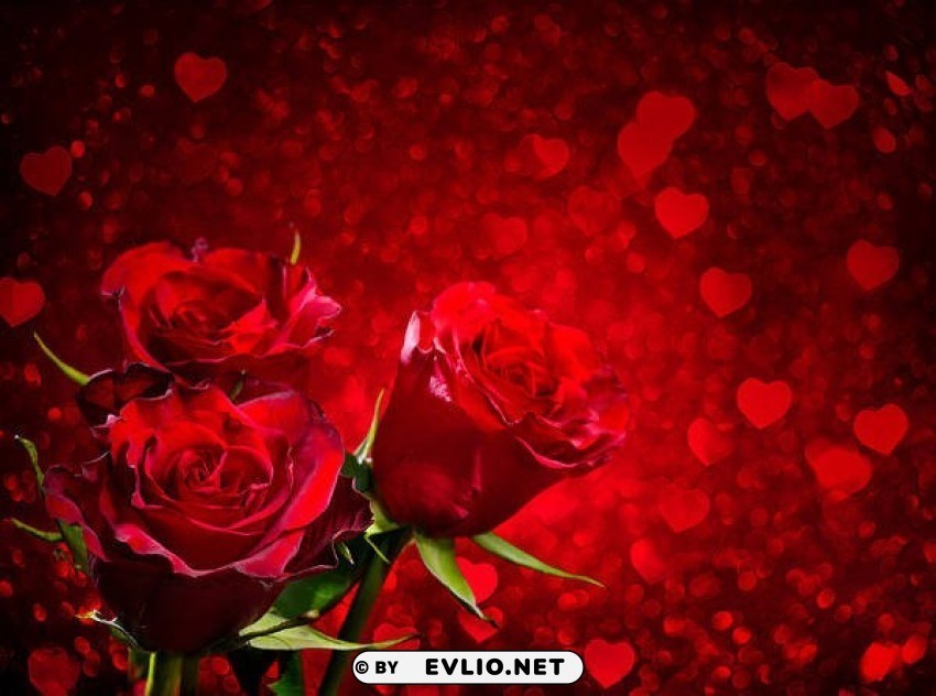 Red Roses And Hearts Isolated Graphic With Transparent Background PNG