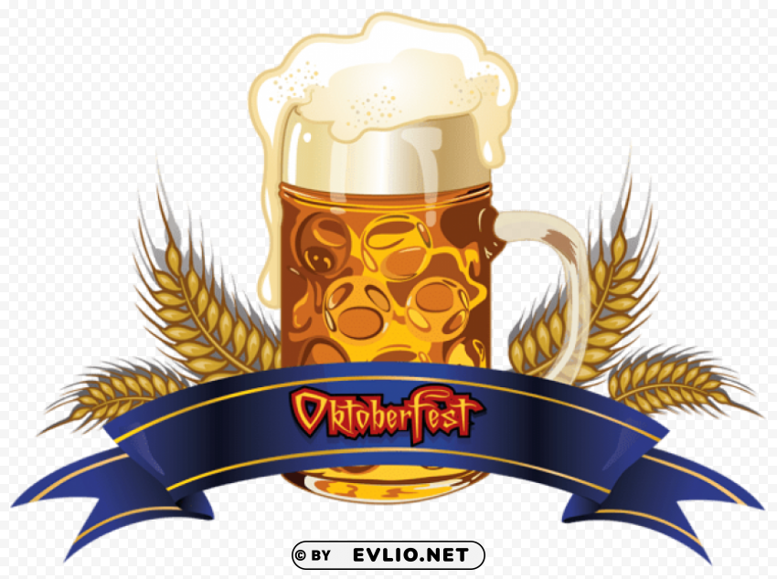oktoberfest beer with wheat and blue banner Isolated Graphic with Clear Background PNG