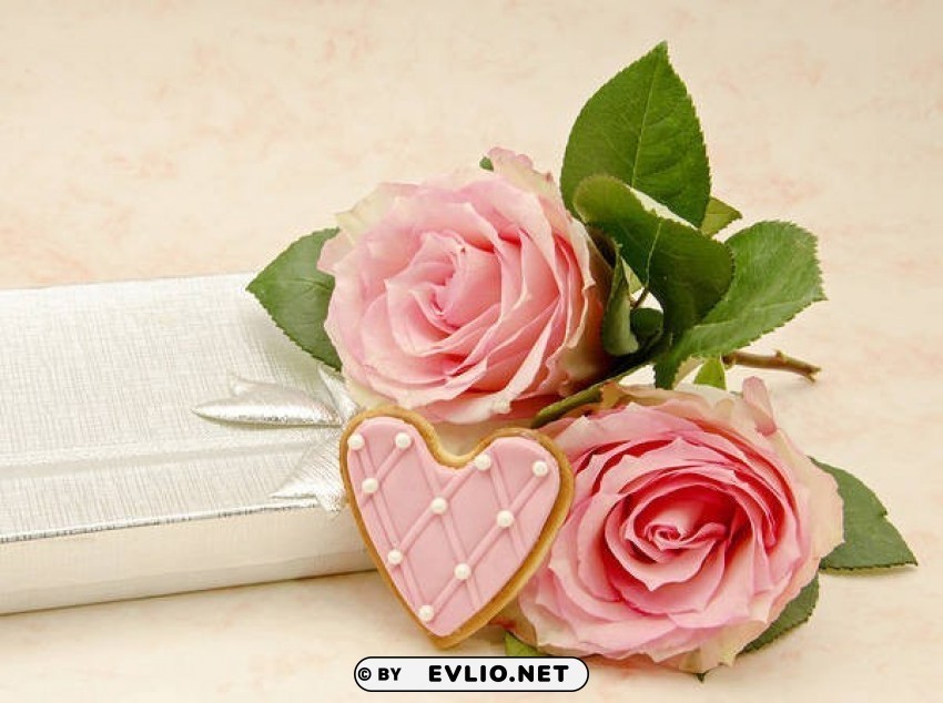 pink roses and heart PNG artwork with transparency