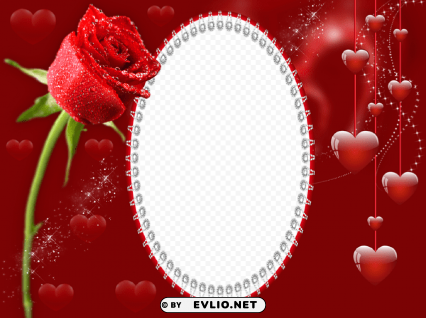  red romantic frame with rose PNG transparent photos for presentations