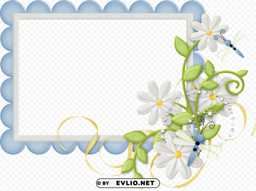 cute large design blue transparent frame with daisies Clear Background PNG Isolated Element Detail