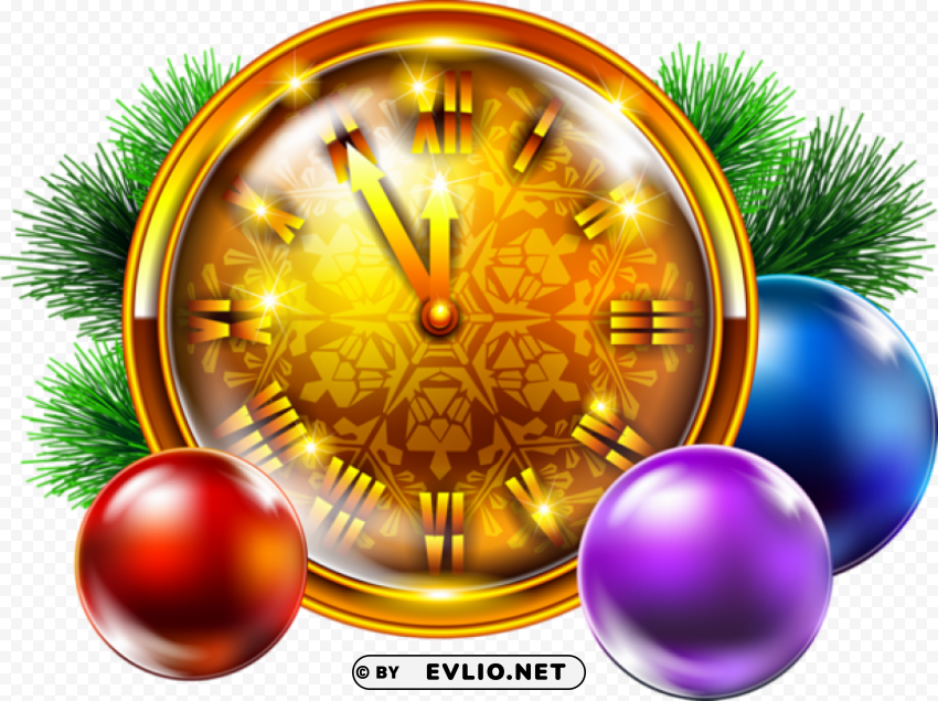  golden christmas clock with decoration Transparent PNG images bulk package