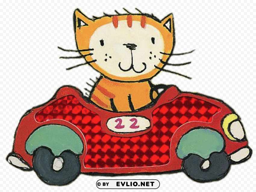 poppy cat in a car PNG graphics with transparent backdrop