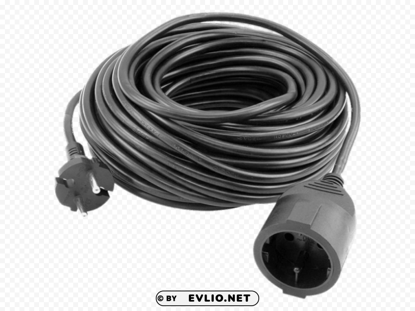 20m black eu extension cord PNG Image Isolated with HighQuality Clarity