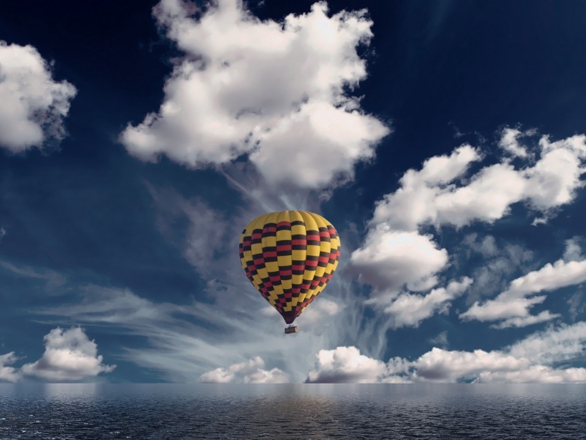 air balloon aerostat sea horizon clouds Transparent PNG images for printing